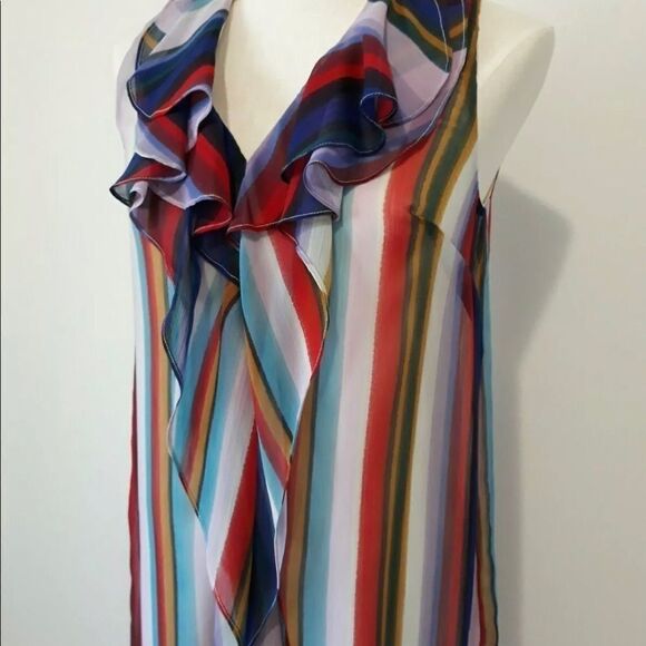BCBG MAX AZRIA Mini tunic Dress cheer ruffle color block romantic stripe -S - Picture 2 of 16